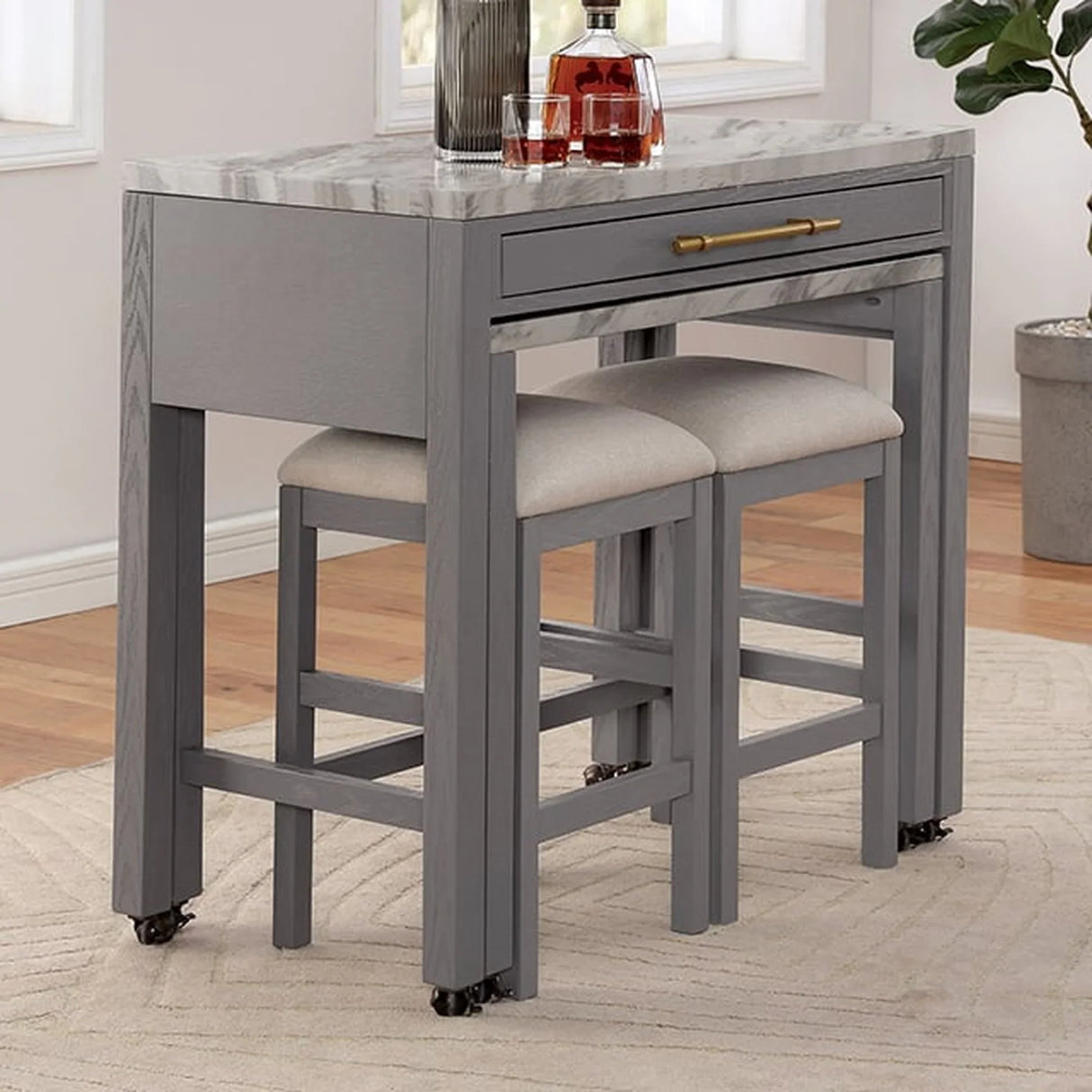 Counter Height Dining Table Drawer and Stools Light Gray - Furniture Home Direct