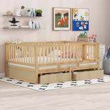 Daybed With Fence Guardrails And 2 Drawers, Split Into Independent Floor Bed & Daybed - Furniture Home Direct