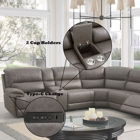 Kantu - Synthetic Leather Power Sectional Sofa - Brown - Furniture Home Direct