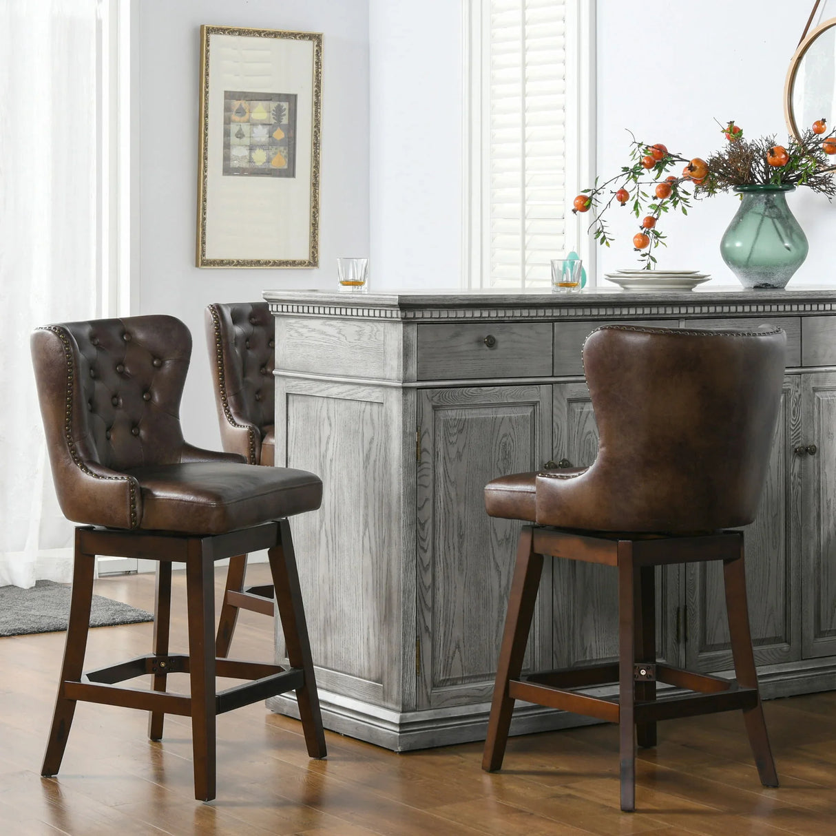 Holmes - Tufted High Back 360 Swivel Counter Height Barstool - Furniture Home Direct