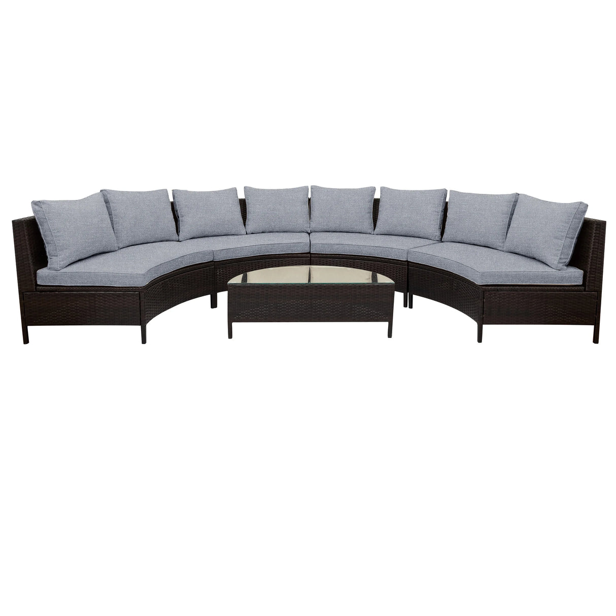 4 Piece Curved Wicker Patio Sectional with Coffee table - Gray - Furniture Home Direct
