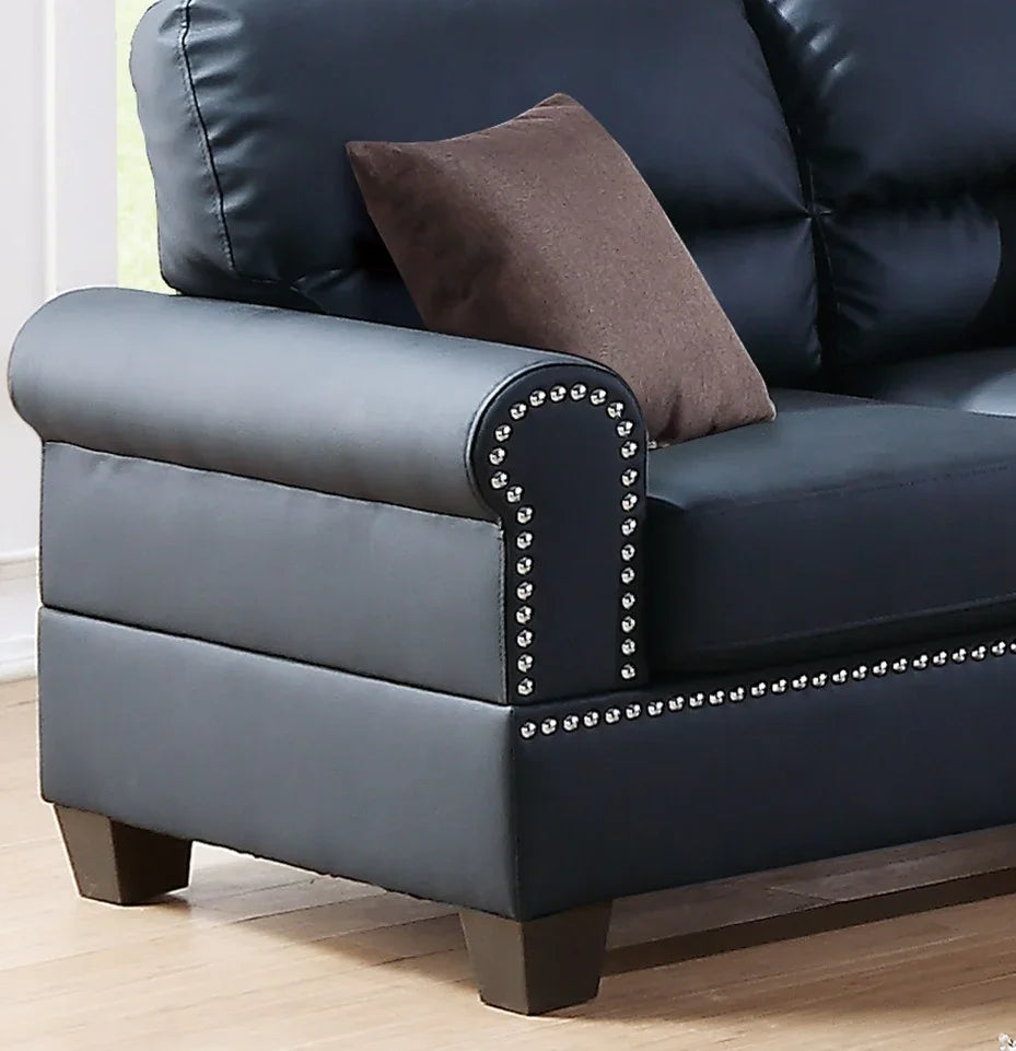 Black Bonded Leather 2 Piece living Room Set (Sofa and Love Seat) - Black - Furniture Home Direct