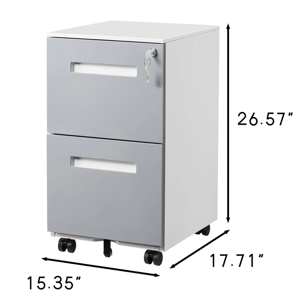 3 Drawer Mobile Locking File Cabinet, Rolling Filing Cabinet For Letter / A4 Size With 5 Wheels - Gray - Furniture Home Direct
