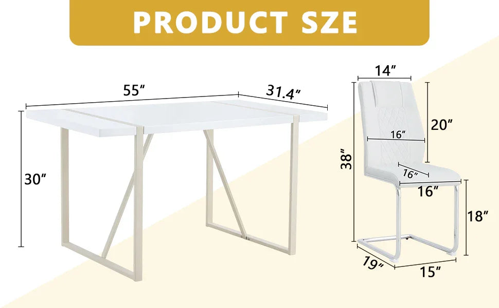 Dining Set with 7 Piece Table and Chairs Modern White - Furniture Home Direct