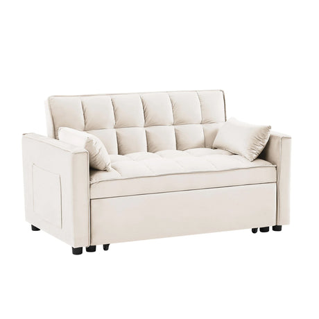 Modern Velvet Convertible Loveseat Futon Sofa With Pullout Bed, Reclining Backrest - Furniture Home Direct