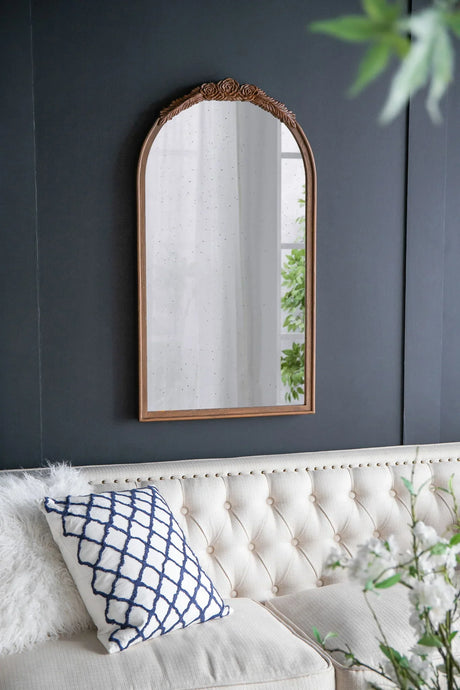 Hand Carved Rose Antique Mirror Frame, Wood Arch Mirror Wall Decor For Living Room - Furniture Home Direct