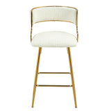Counter Height Bar Stool Backrest Corduroy Upholstery Beige - Furniture Home Direct