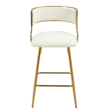 Counter Height Bar Stool Backrest Corduroy Upholstery Beige - Furniture Home Direct