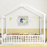 Double Twin House-Style Floor Bed With Fence, Guardrails, Without Door - Furniture Home Direct