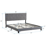 King Size Upholstered Platform Bed Frame With Button Tufted Linen Fabric Headboard, No Box Spring Needed, Wood Slat Support - Furniture Home Direct