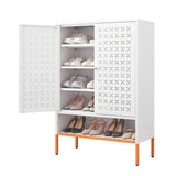 Grid Double Door Shoe Cabinet With Adjustable Compartments And Moisture-Proof Design In White Metal - Furniture Home Direct