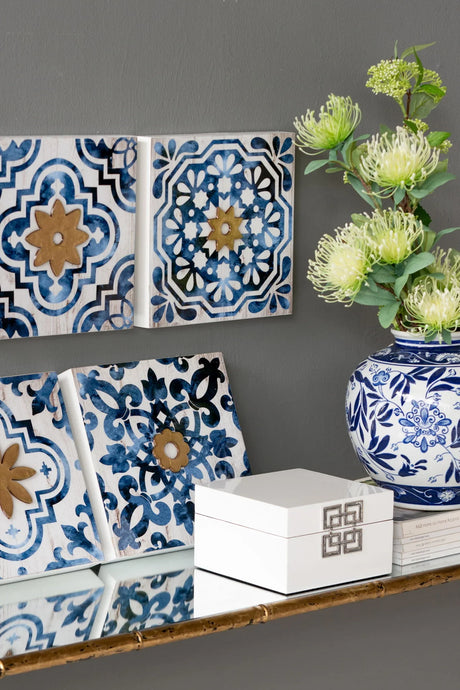 Abstract, And Wall Decor Accents (Set of 4) - White / Blue - Furniture Home Direct