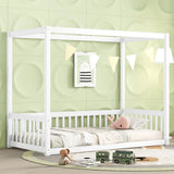 Canopy Frame Floor Bed With Fence, Guardrails - Furniture Home Direct