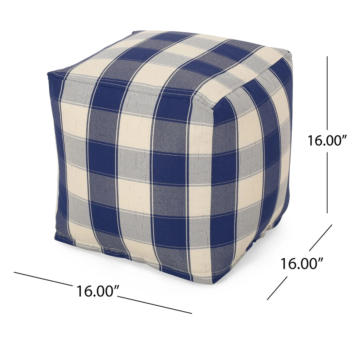 Connor - Checkered Square Pouf Ottoman And Floor Cushion - Ivory / Navy - Furniture Home Direct