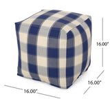 Connor - Checkered Square Pouf Ottoman And Floor Cushion - Ivory / Navy - Furniture Home Direct