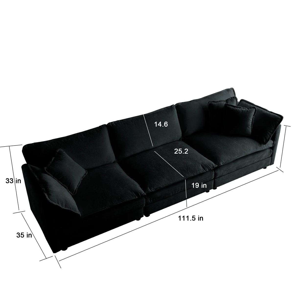 Modern Chenille 3 Piece Living Room Set - Black - Furniture Home Direct