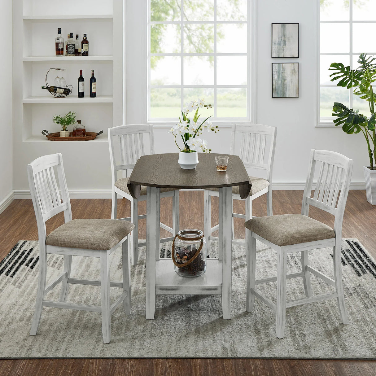 5 Piece Counter Height Dining Set with foldable leaves - Furniture Home Direct