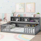 Floor Bed With Bedside Bookcase, Shelves, Guardrails - Furniture Home Direct