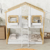House Bunk Bed With Roof, Window, Window Box, Door, With Safety Guardrails And Ladder - Furniture Home Direct