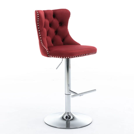 Swivel Velvet Barstools Adjusatble Seat Height From 25-33", Modern Upholstered Chrome Base Bar Stools With Backs Comfortable Tufted For Home Pub And Kitchen Island (Set of 2) - Furniture Home Direct