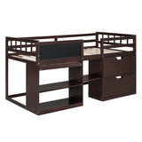 Low Loft Bed With Rolling Desk, Shelf And Drawers - Furniture Home Direct