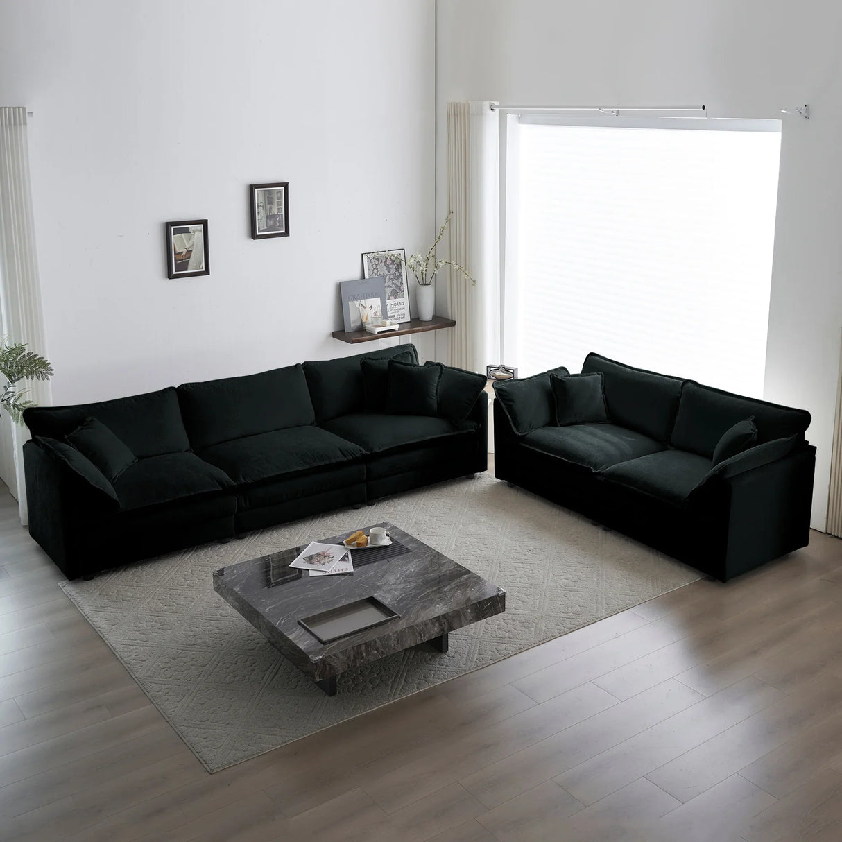 Modern Chenille 3 Piece Living Room Set - Black - Furniture Home Direct