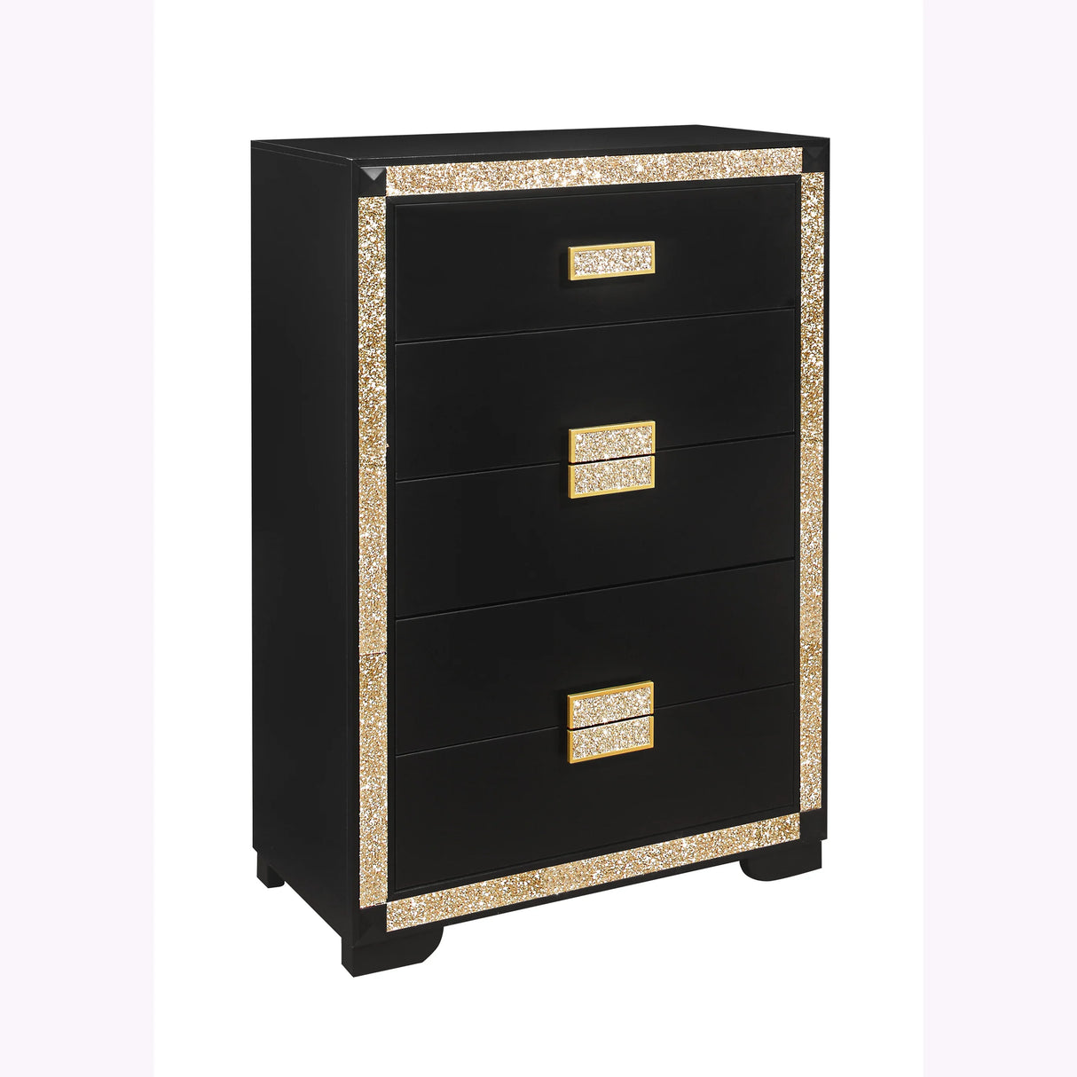 Full Bedroom Set Dresser Nightstand Mirror Glam Black Gold - Furniture Home Direct
