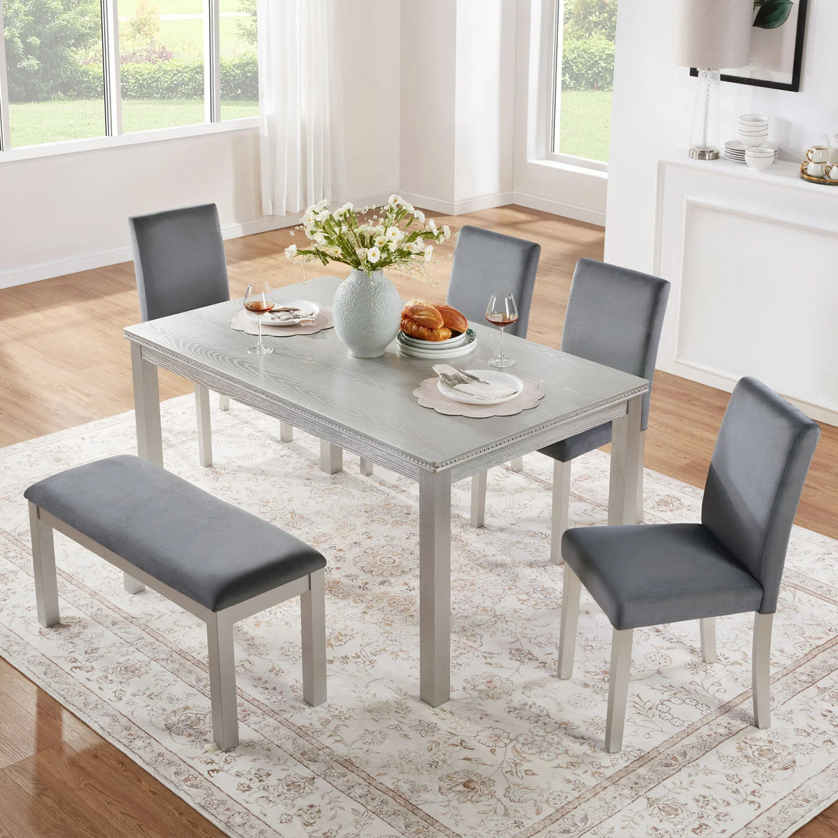 Dining Table Set, Table With A Rectangular Table And Upholstered Chairs - Furniture Home Direct