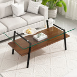 Rectangle Coffee Table, Tempered Glass Tabletop With Metal Legs, Modern Table For Living Room - Furniture Home Direct