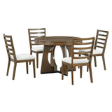 Dining Set Round Table With Four Upholstered Chairs Walnut - Furniture Home Direct