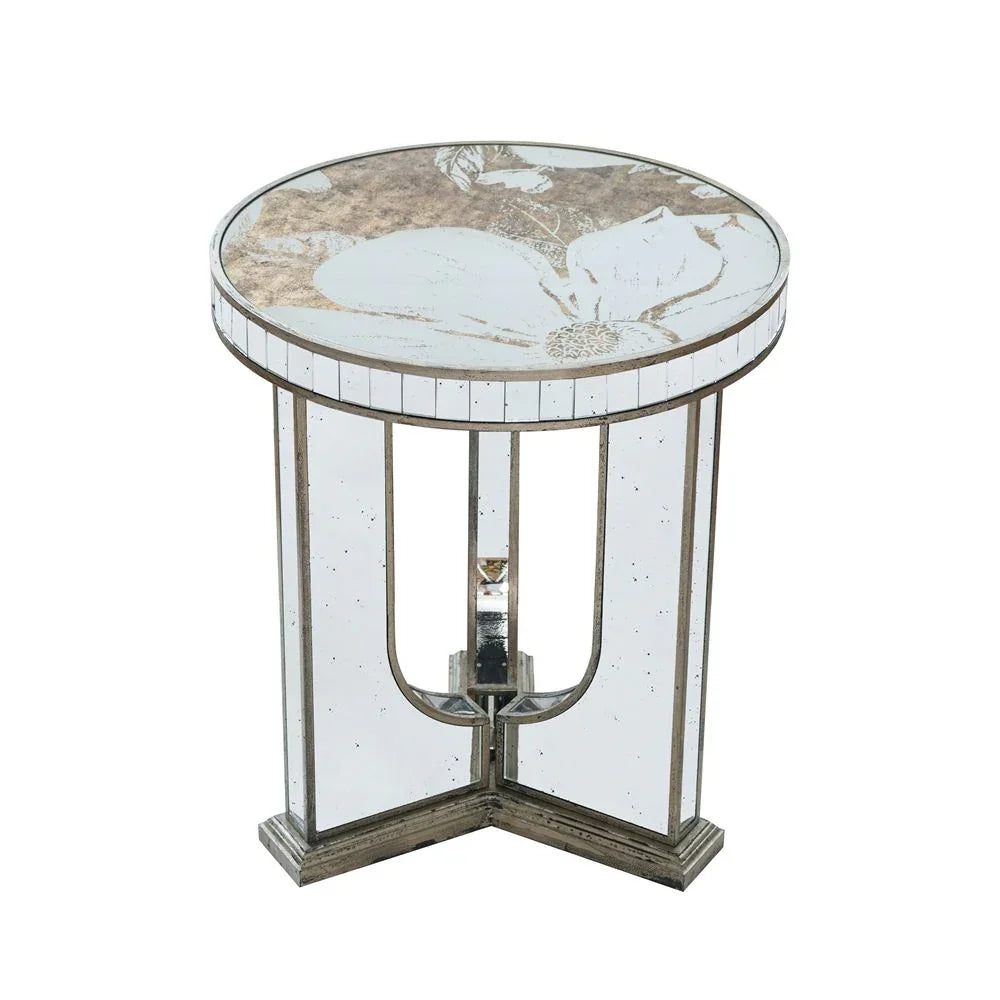Round Table With Elegant Foral Design And Mirrored - Furniture Home Direct