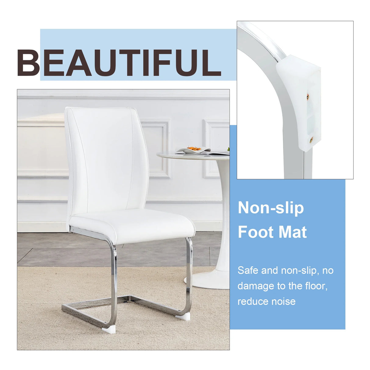 Dining Chairs Set Modern PU Upholstered Chrome White - Furniture Home Direct