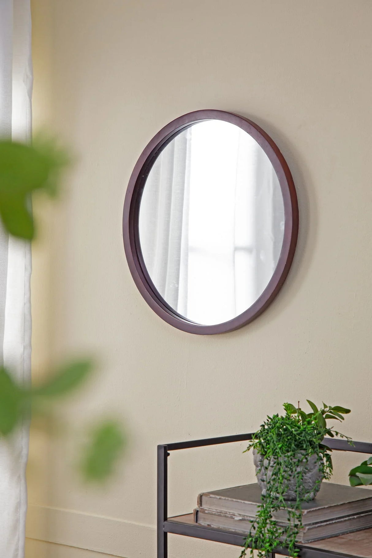 Circle Wall Mirror With Wooden Frame, Wall Mirror For Living Room - Furniture Home Direct