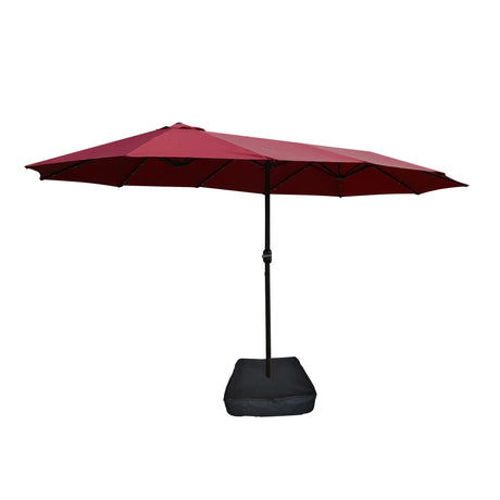 Double- Sided Outdoor Market Umbrella With Lights And Base - Furniture Home Direct