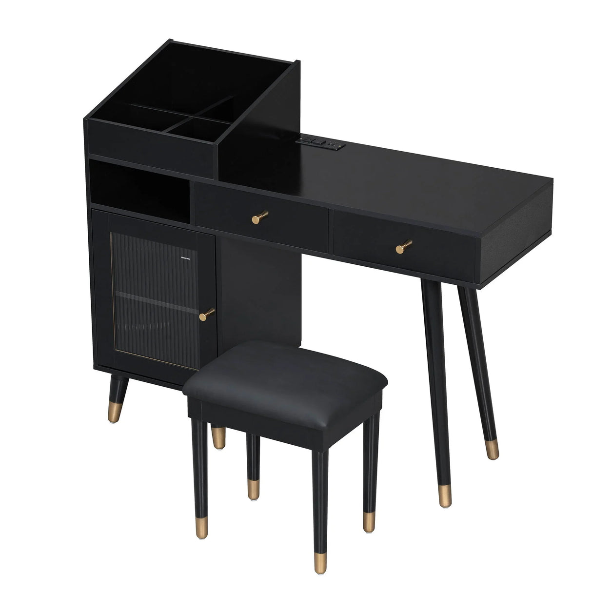Modern Makeup Vanity Desk With Drawers Cabinet & Charging Port Engineered Wood Space Saving Design For Small Places - Black - Furniture Home Direct