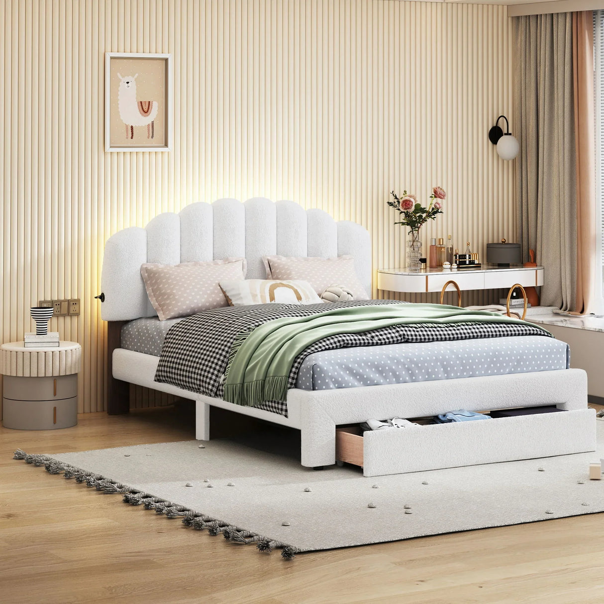Upholstered Platform Bed With Drawer - Furniture Home Direct