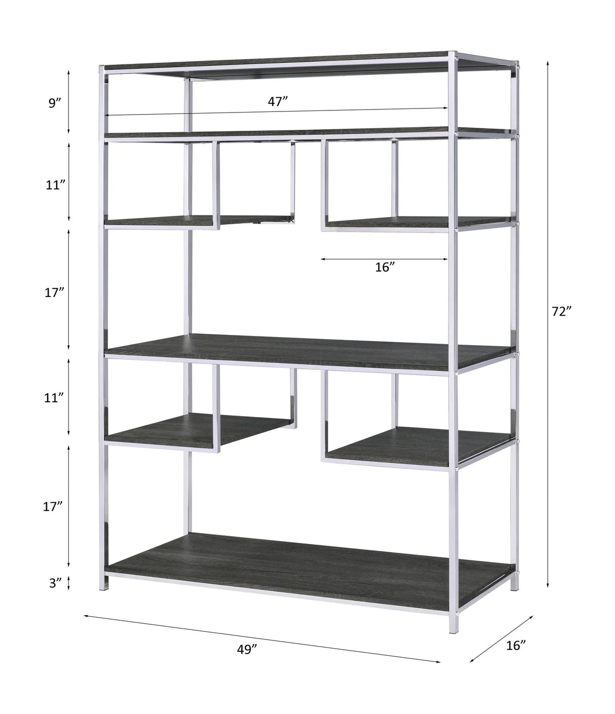 Vonara - Bookshelf - Chrome / Gray / Oak - Furniture Home Direct