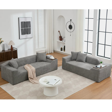 2 Piece Boucle Cloud Living Room Set with 2 Trays - Dark Gray - Furniture Home Direct