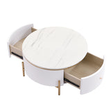Round Coffee Table with Drawers and Gold Accents White - Furniture Home Direct