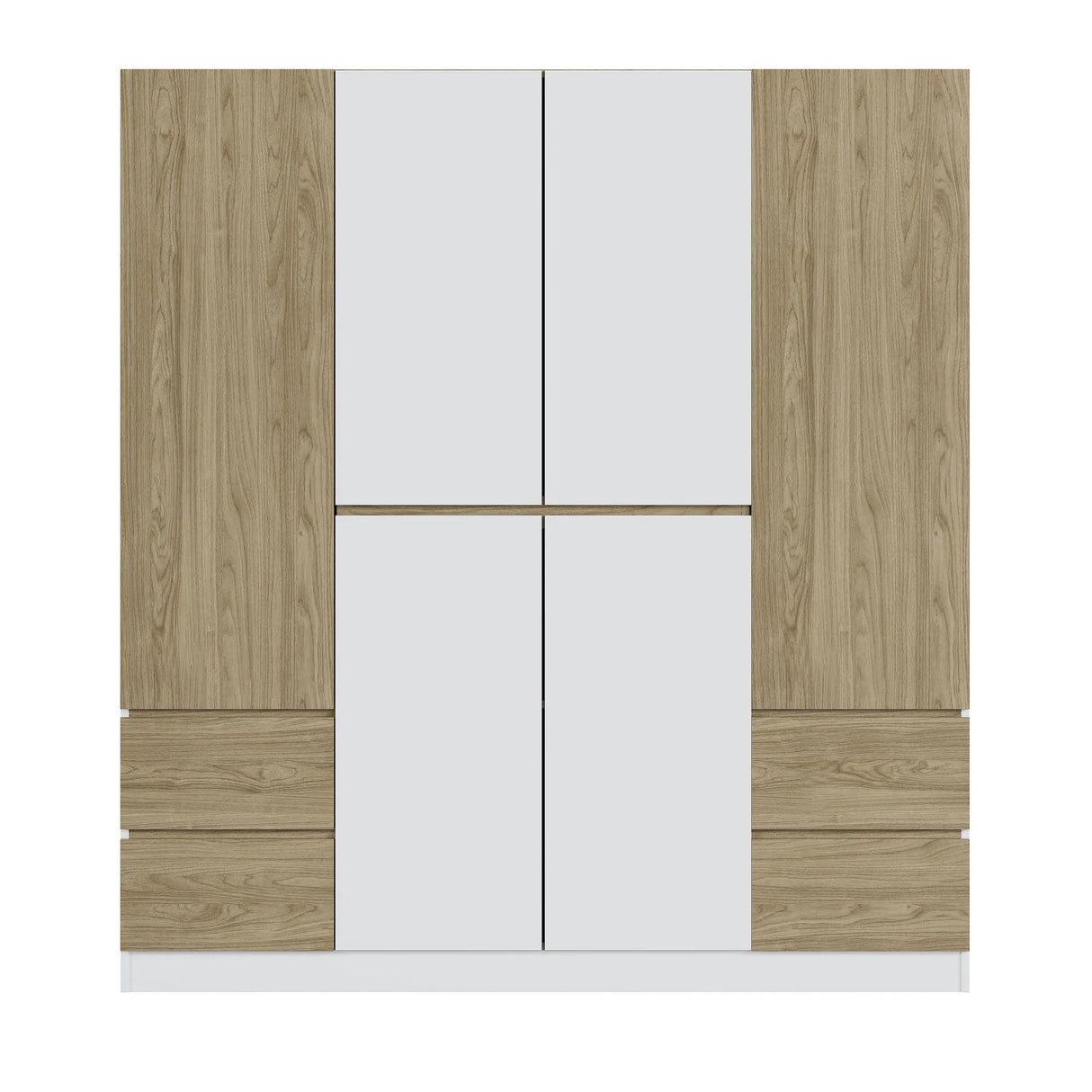 6 Doors Wardrobe Storage For Bedroom, With 4 Drawers - White / Nature - Furniture Home Direct