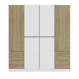 6 Doors Wardrobe Storage For Bedroom, With 4 Drawers - White / Nature - Furniture Home Direct
