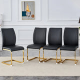 Dining Chairs Set 4 Modern PU Leather Gold Frame Black - Furniture Home Direct