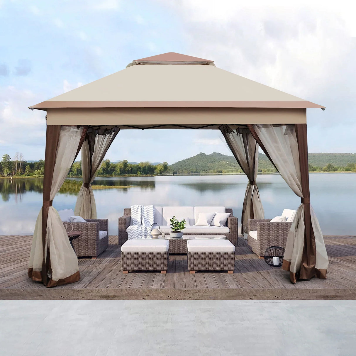 Outdoor Pop Up Gazebo Canopy With 2 Tier Soft Top And Removable Zipper Netting - Furniture Home Direct