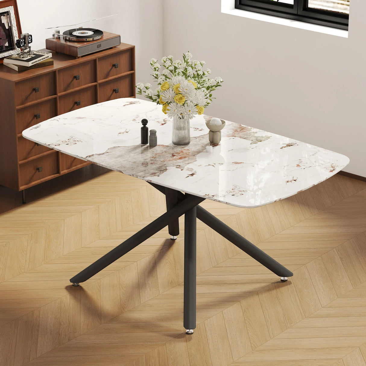 Luxurious Marble Patterned Dining Table With Metal Fork Legs - Furniture Home Direct