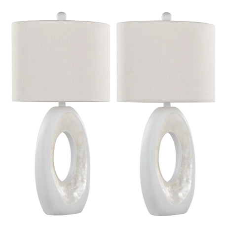Pearl - Contemporary Table Lamp (Set of 2) - Matte White / Natural Shell - Furniture Home Direct