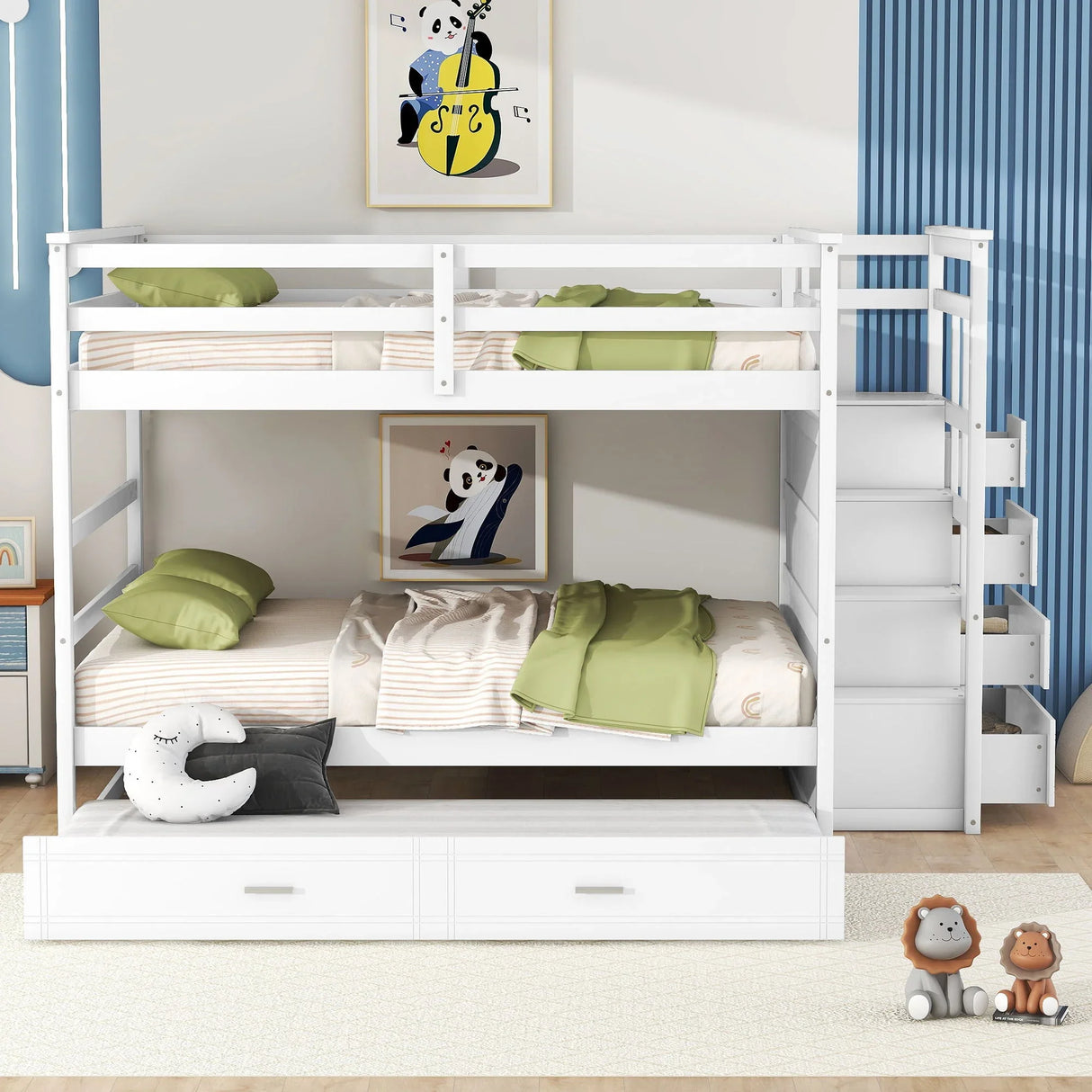 Bunk Bed With Twin Size Trundle And Staircase - Furniture Home Direct