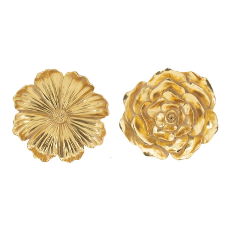 Rose Hanging Resin Wall Accents (Set of 2) - Gold - Furniture Home Direct