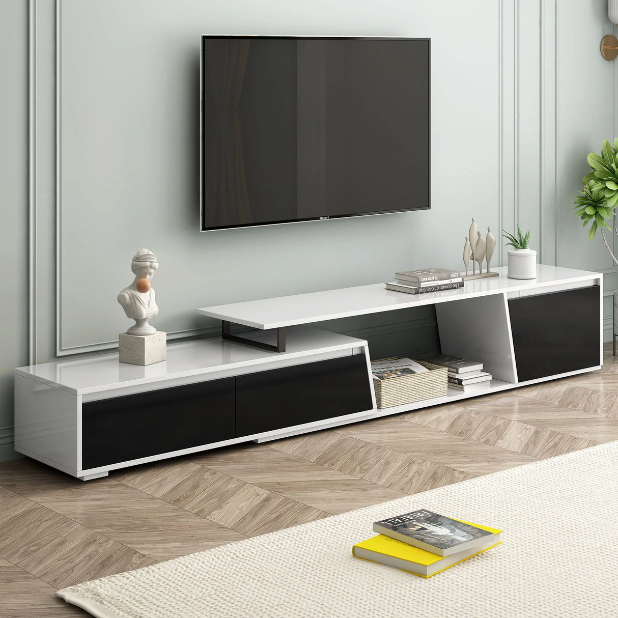 Minimalist Rectangle Extendable TV Cabinet With 2 Drawers And 1 Cabinet - Furniture Home Direct