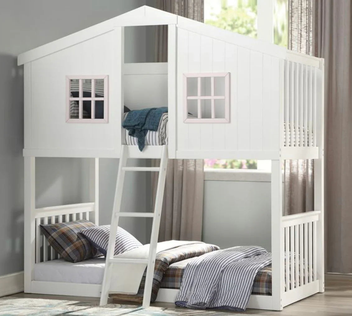 Rohan - Twin / Twin Bunk Bed - Pink / White - Furniture Home Direct