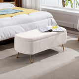 Storage Ottoman Bench For End Of Bed Gold Legs, Modern Camel Faux Fur Entryway Bench Upholstered Padded With Storage For Living Room Bedroom - Furniture Home Direct